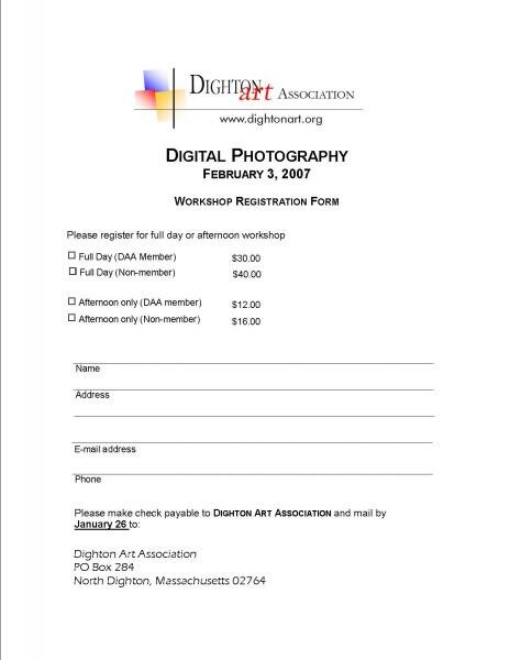 Digital Photography Workshop Registration Form