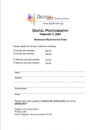 Digital Photography Workshop Registration Form